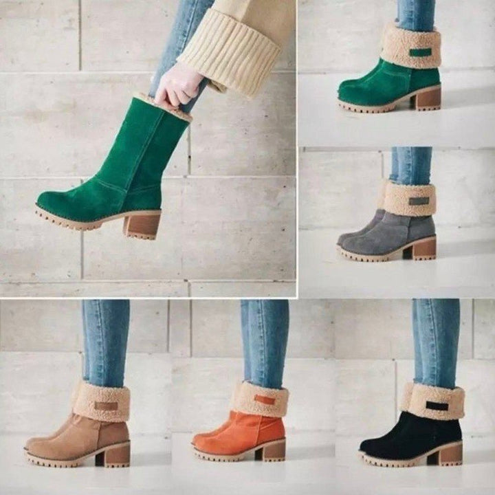 Damen Kurzschaft-Stiefelette mit Teddyfutter, Blockabsatz und Profilsohle Echoarchiv