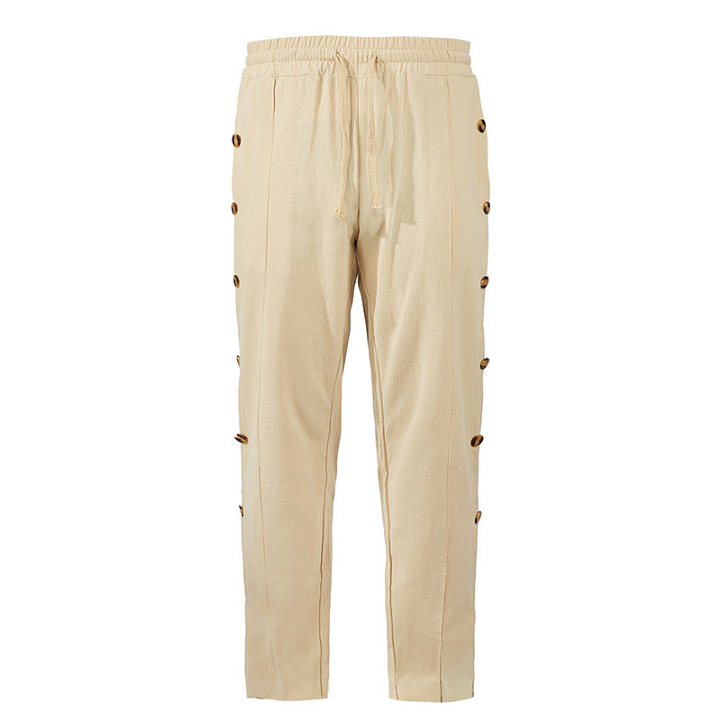 Herren Relaxed-Fit Freizeithose mit seitlichen Zierknopfleisten, elastischem Bund und Kordelzug Echoarchiv