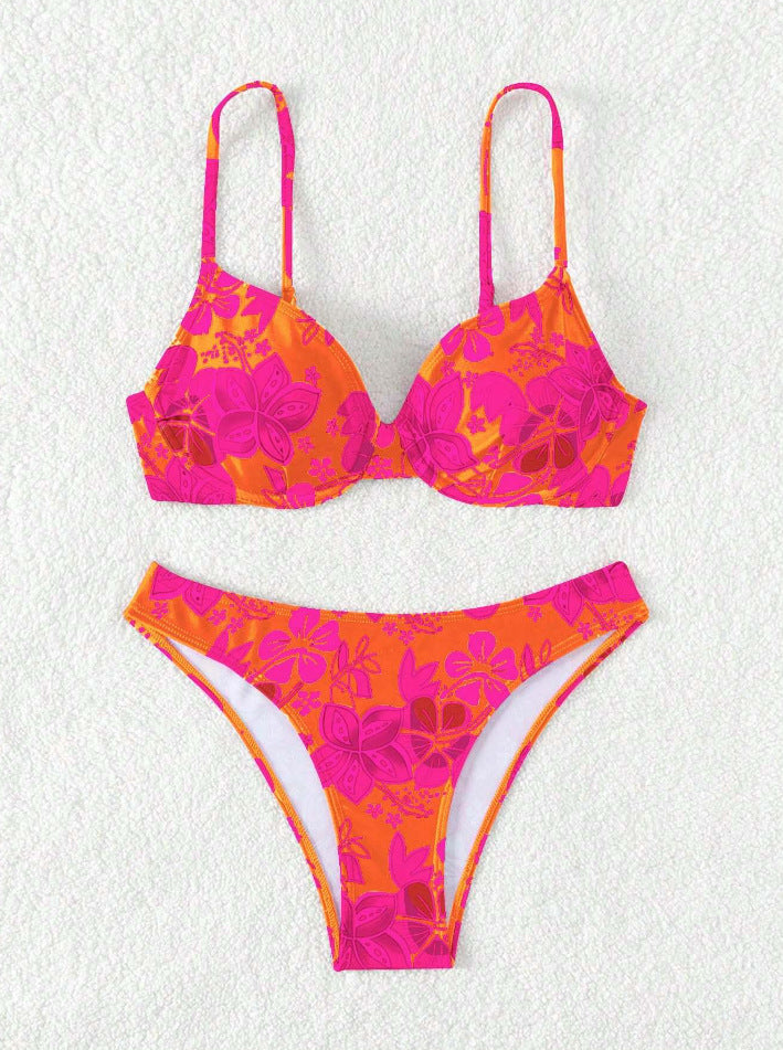Damen gepolsterter Triangel-Bikini mit floralem Design und verstellbaren Trägern Echo Archiv