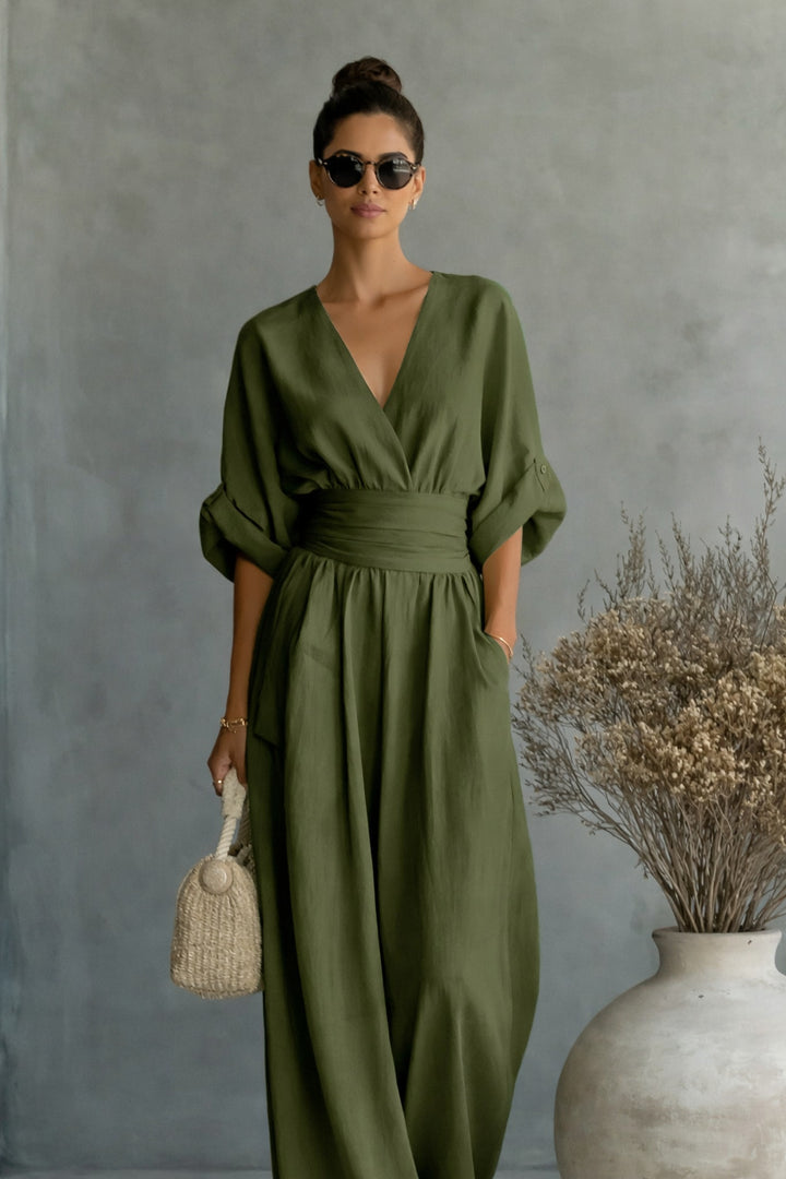 Damen Jumpsuit mit elegantem V-Ausschnitt und weitem Bein Echo Archiv