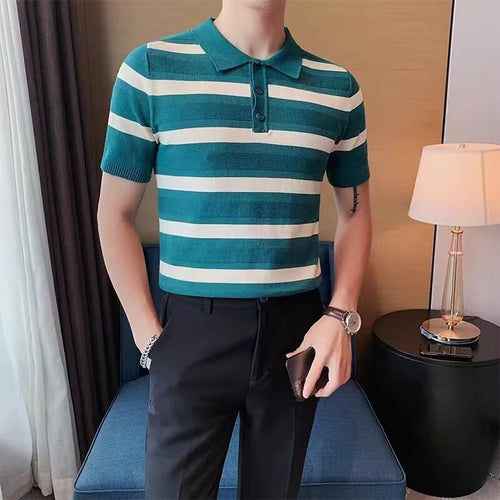 Herren Kurzarm Poloshirt mit strukturiertem Streifenmuster Echoarchiv