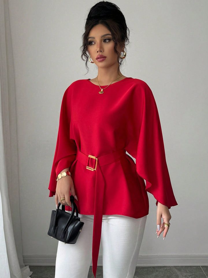 Damen Elegante Chiffon-Tunika mit Cape-Ärmeln und Taillengürtel Echo Archiv