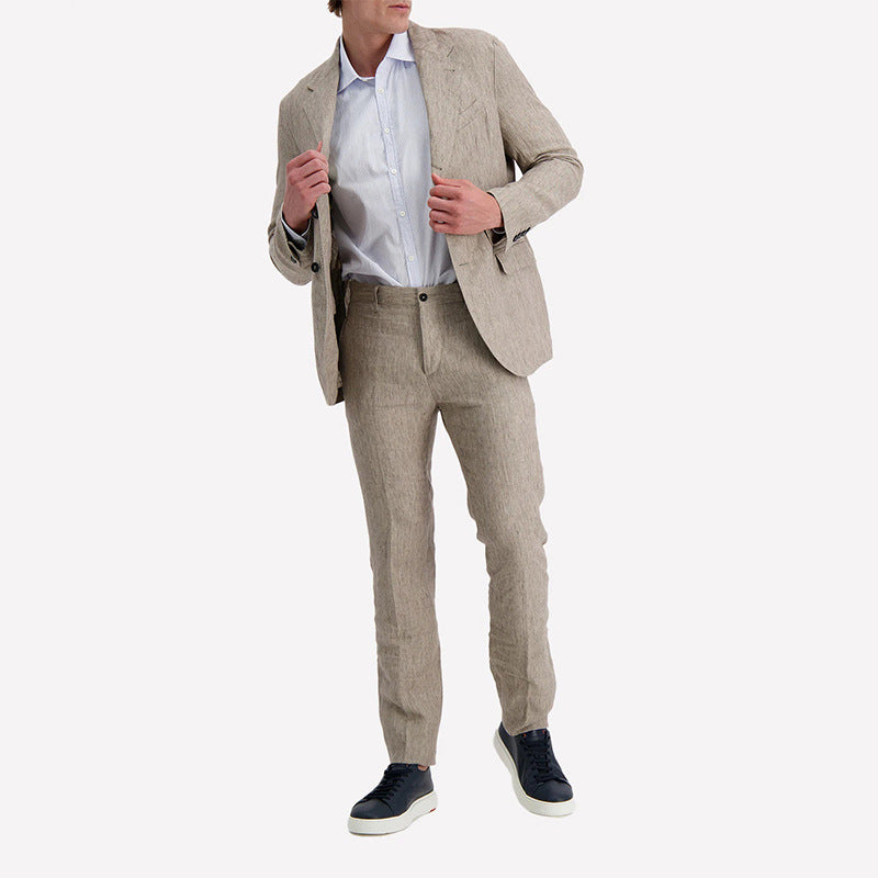 Herren eleganter Leinenanzug mit feinem Schnitt und praktischen Taschen Echoarchiv