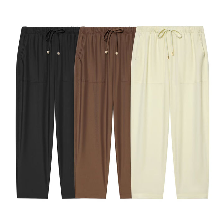 Damen Leichte Relaxed-Cropped-Loungehose mit Gummibund und Eingrifftaschen Echo Archiv