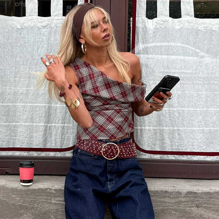 Damen Karo-Crop-Top mit lässigem Schnitt Echo Archiv