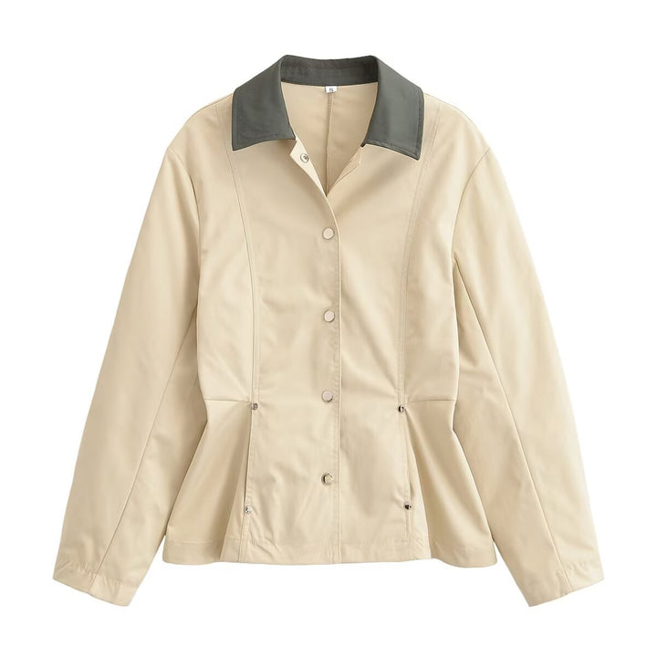 Damen Taillierte leichte Übergangsjacke mit Kontrastkragen und Druckknopfleiste Echo Archiv