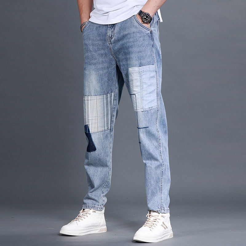 Herren lässige Denim-Hose mit kreativen Patch-Details Echoarchiv