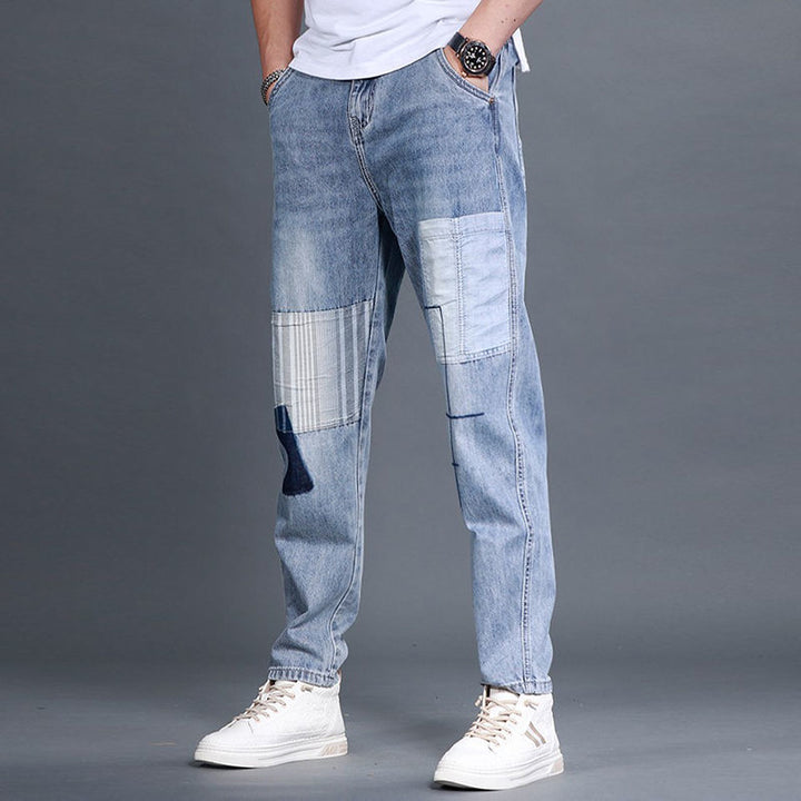 Herren lässige Denim-Hose mit kreativen Patch-Details Echoarchiv