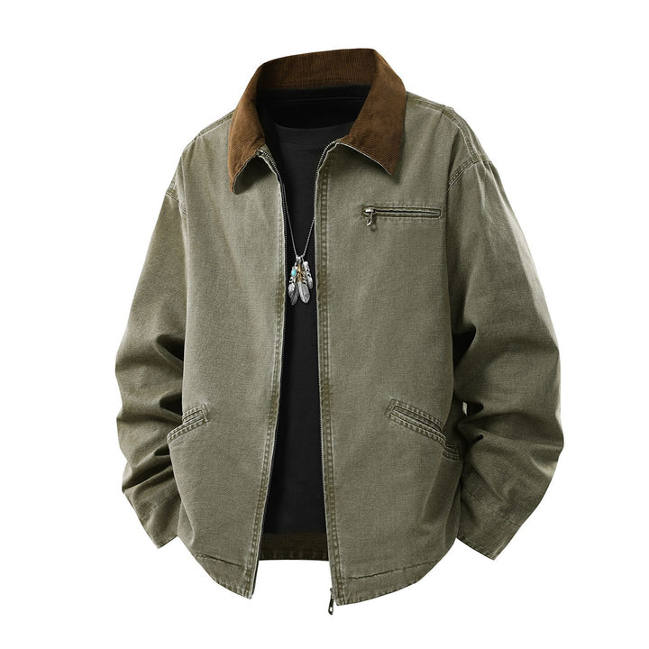 Herren gewaschene Baumwoll-Workerjacke mit Cordkragen und Reißverschluss Echo Archiv