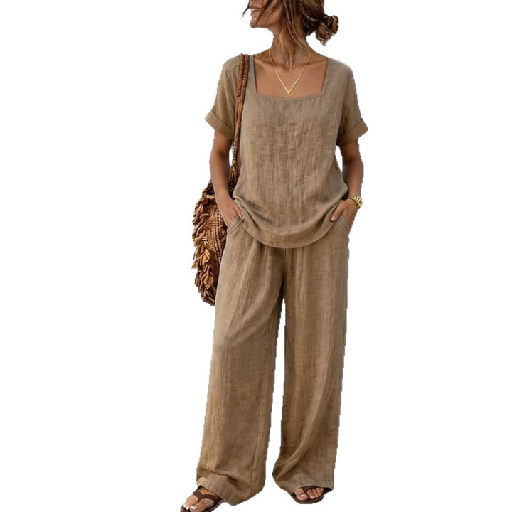 Damen luftiges Loungewear-Set mit weiter Hose und überschnittenen Schultern Echo Archiv