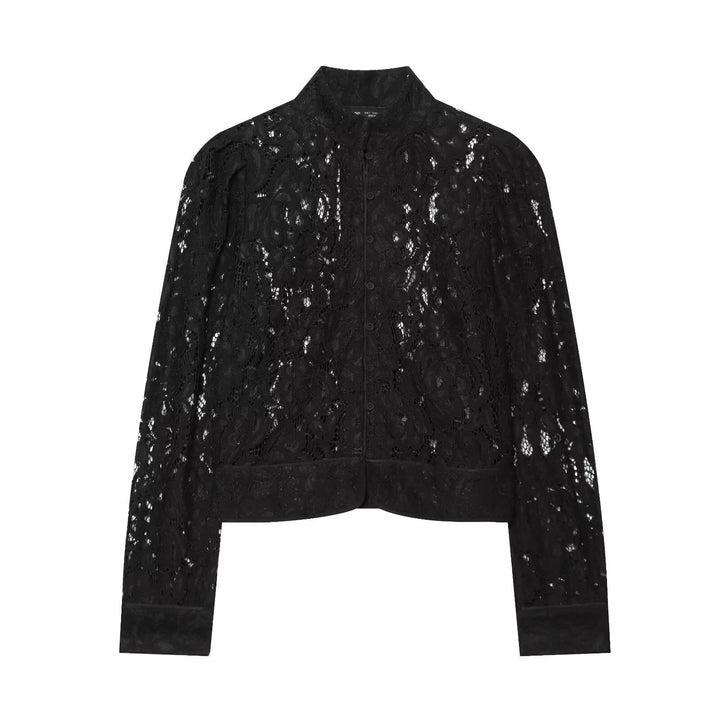 Damen Kurze Spitzenjacke mit Stehkragen und Knopfleiste Echo Archiv