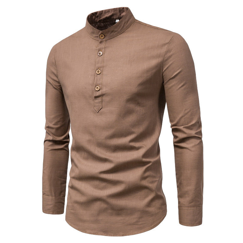 Herren Langarmhemd mit Henley-Ausschnitt und dekorativer Knopfleiste Echoarchiv