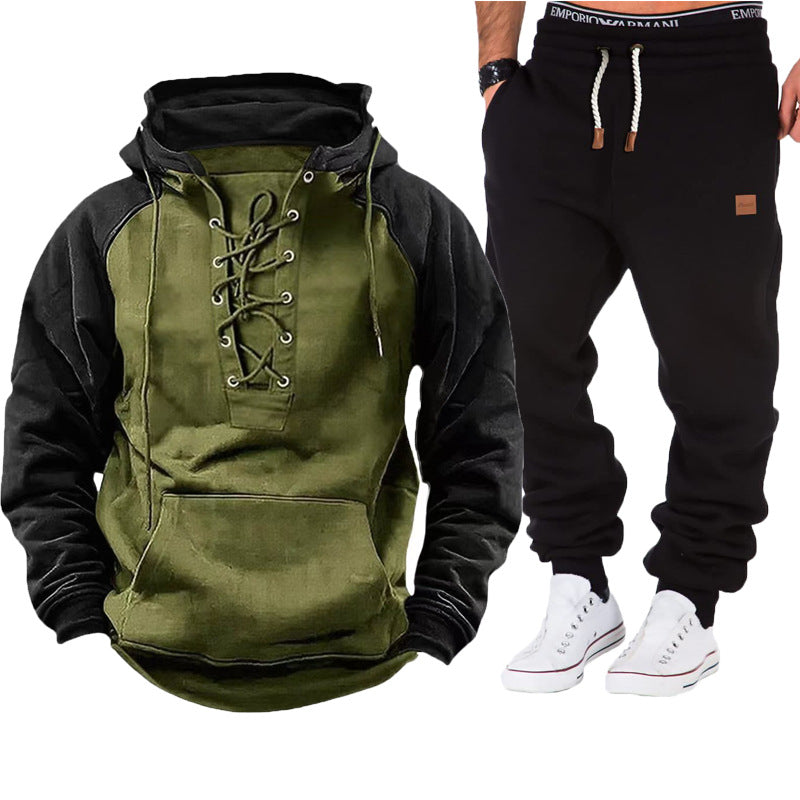 Herren lässiger Kapuzenpullover mit geflochtenem Schnürverschluss und bequemen Jogginghosen Echoarchiv