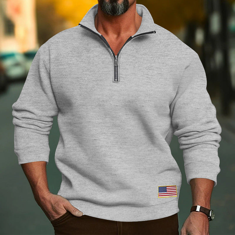 Herren Fleece-Pullover mit halbem Reißverschluss und Flaggenapplikation Echoarchiv