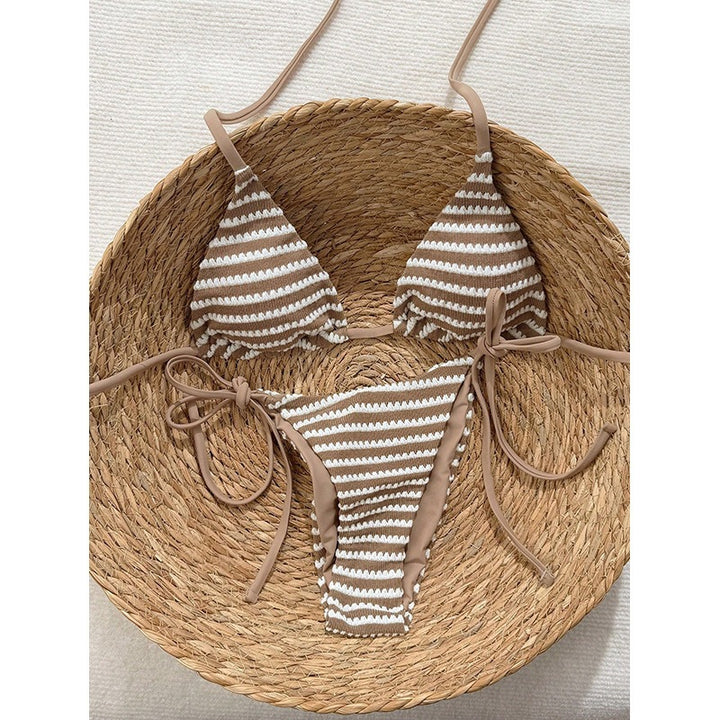 Damen Triangel-Bikini mit modischem Streifenmuster und verstellbaren Bindebändern Echo Archiv