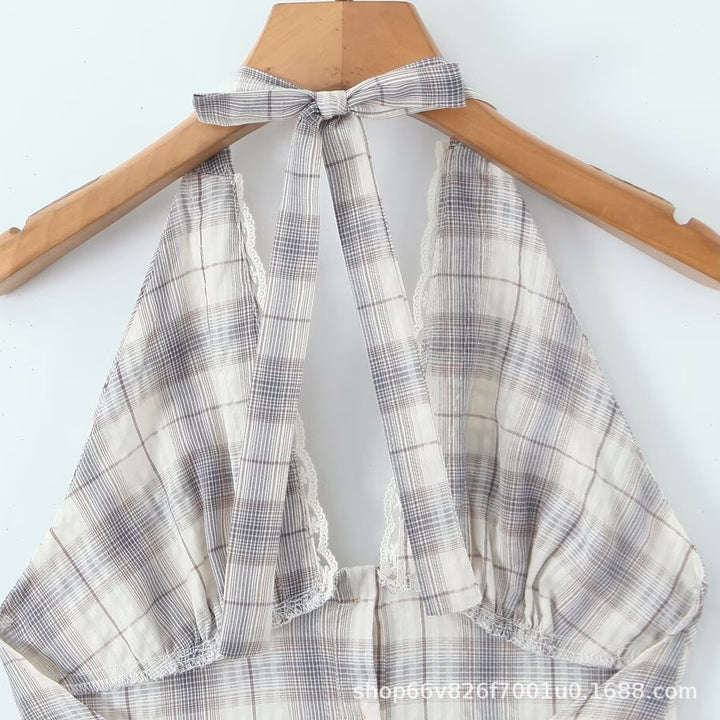 Damen Halterkleid mit floralem Spitzenbesatz und Knopfleiste Echo Archiv