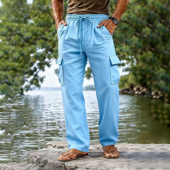 Herren leichte Cargo-Freizeithose mit elastischem Tunnelzugbund und geradem Bein – Bravaro