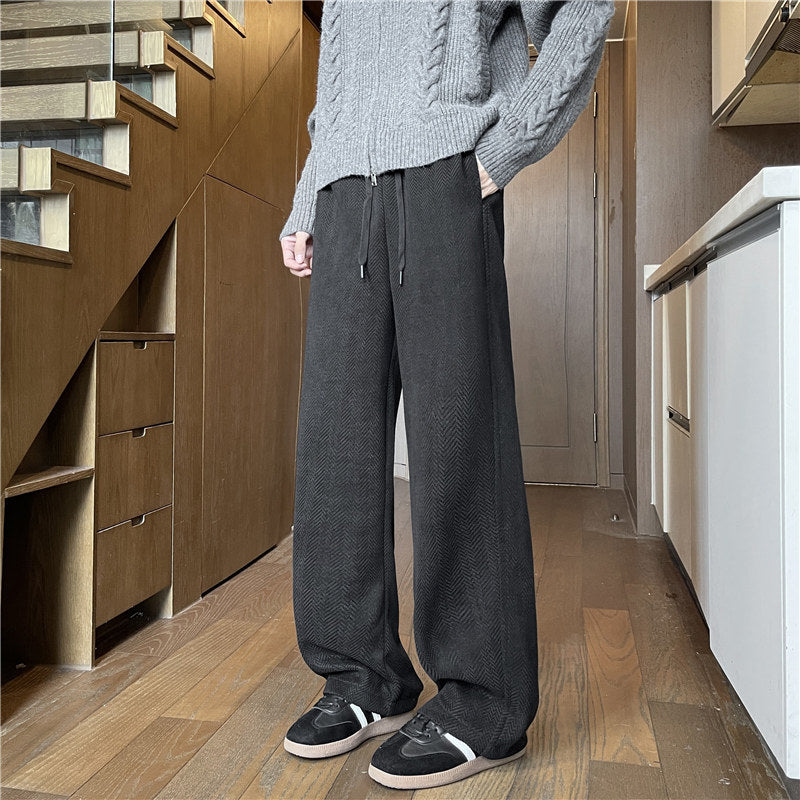 Herren Weit geschnittene Loungehose mit Fischgrätstruktur, elastischem Bund und Tunnelzug Echo Archiv