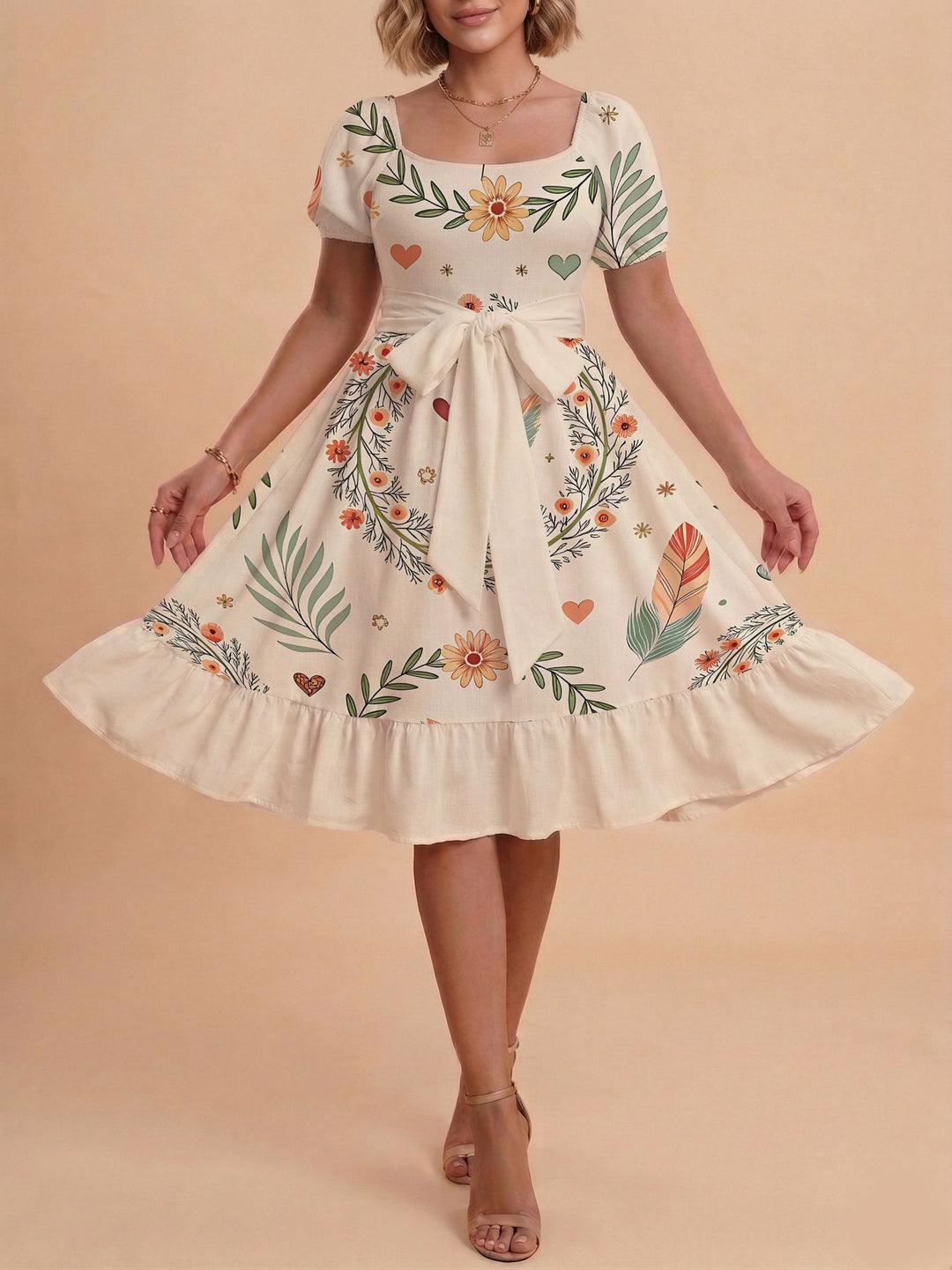 Damen Verspieltes Maxikleid mit Bärenmuster und taillierbarem Band Echo Archiv