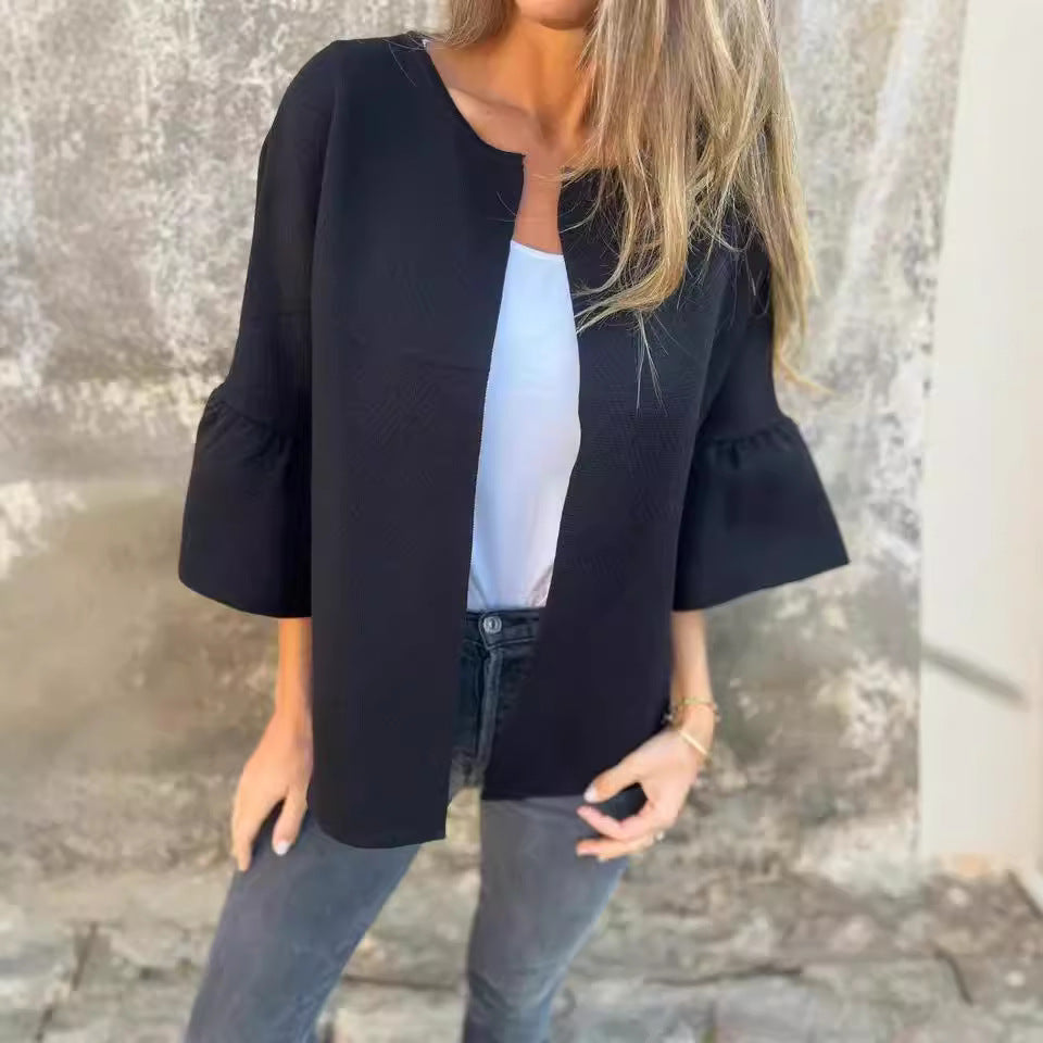 Damen Kurzjacke aus Strukturstrick mit 3/4 Ballonärmeln Echo Archiv