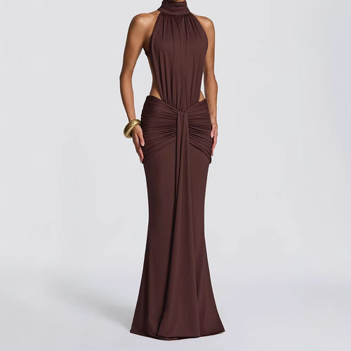 Damen Elegantes Maxikleid mit drapiertem Vorderteil und hochgeschlossenem Design Echo Archiv