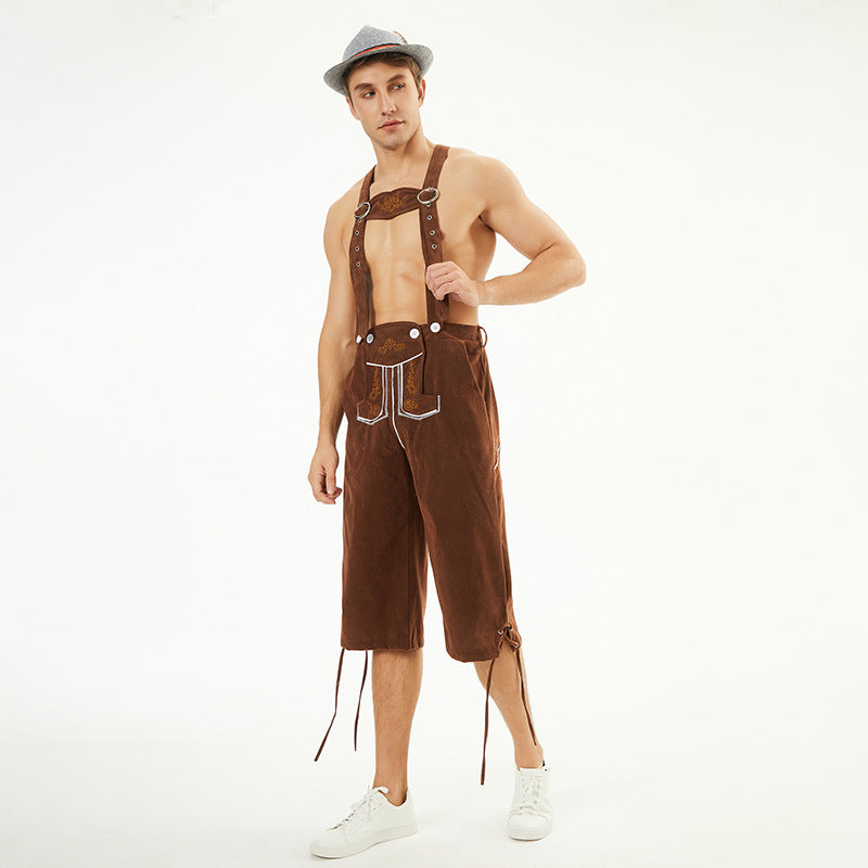 Herren nan kniehohe Trachtenhose aus Wildlederimitat mit dekorativen Stickdetails und verstellbaren Trägern Echo Archiv