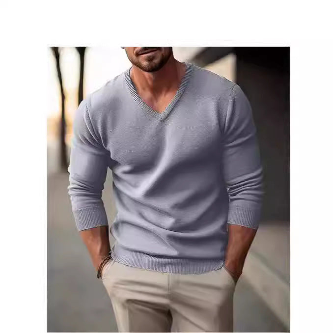 Herren Strickpullover mit V-Ausschnitt und hochwertiger Materialtextur Echoarchiv