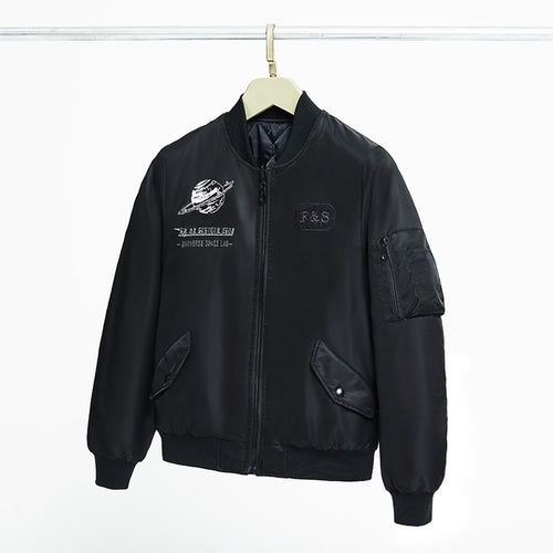 Herren  bestickte Raum-Patch-Flight-Bomberjacke mit wattierter Fütterung und Utility-Tasche am Ärmel Echo Archiv