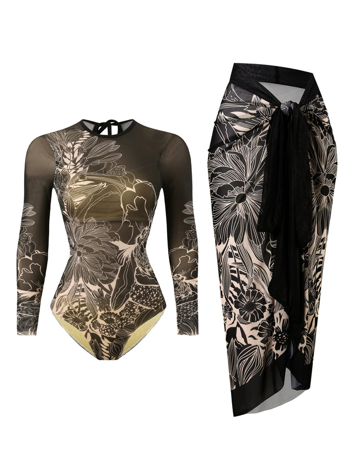 Damen Badeanzug mit elegantem transparentem Wickelrock Echo Archiv