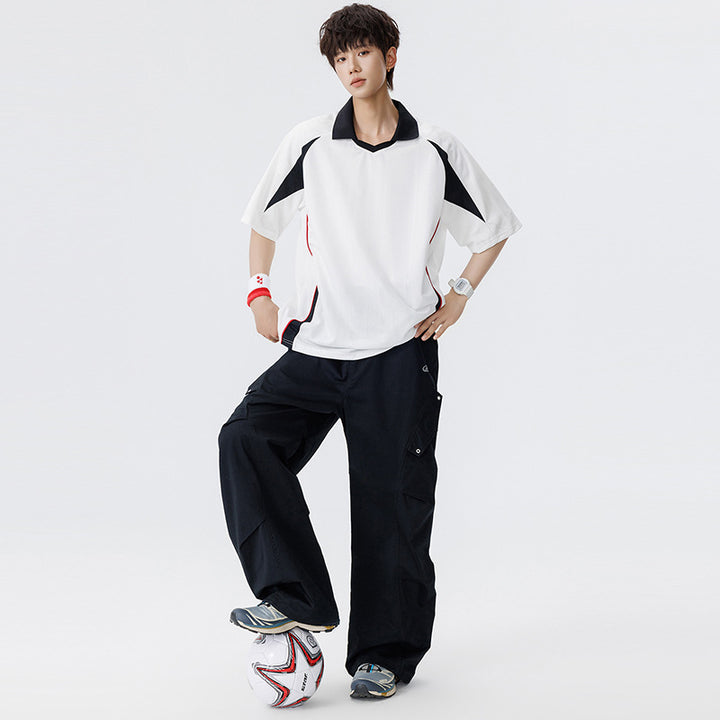 Herren Sportives Oversize-Poloshirt mit V-Ausschnitt, Kontrastpaspeln und atmungsaktivem Material Echo Archiv