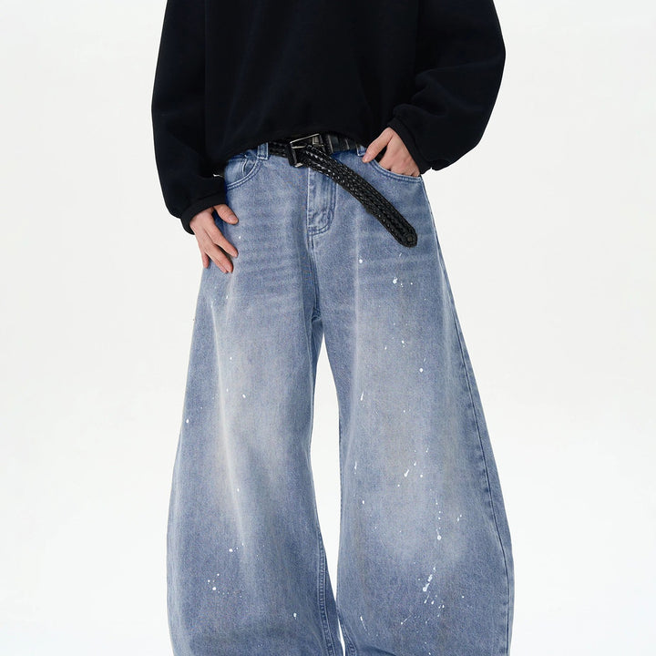 Herren Extraweite Paint‑Effekt Baggy‑Jeans mit tiefem Schritt und Used‑Wash Echoarchiv