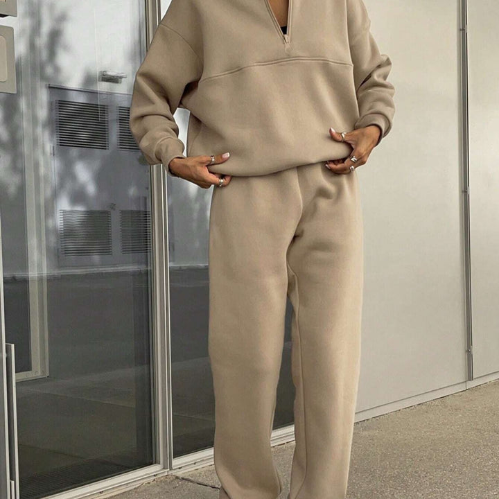 Damen weiches Lounge-Set mit weitem Sweatpullover und taillenhoher Jogginghose – Avérine