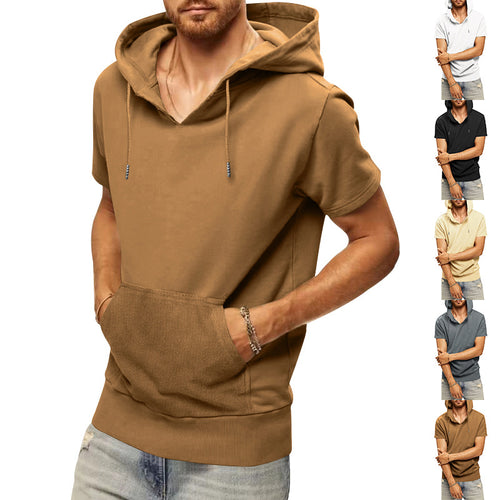Herren lässiges Kurzarm-Hoodie mit praktischer Kängurutasche Echoarchiv