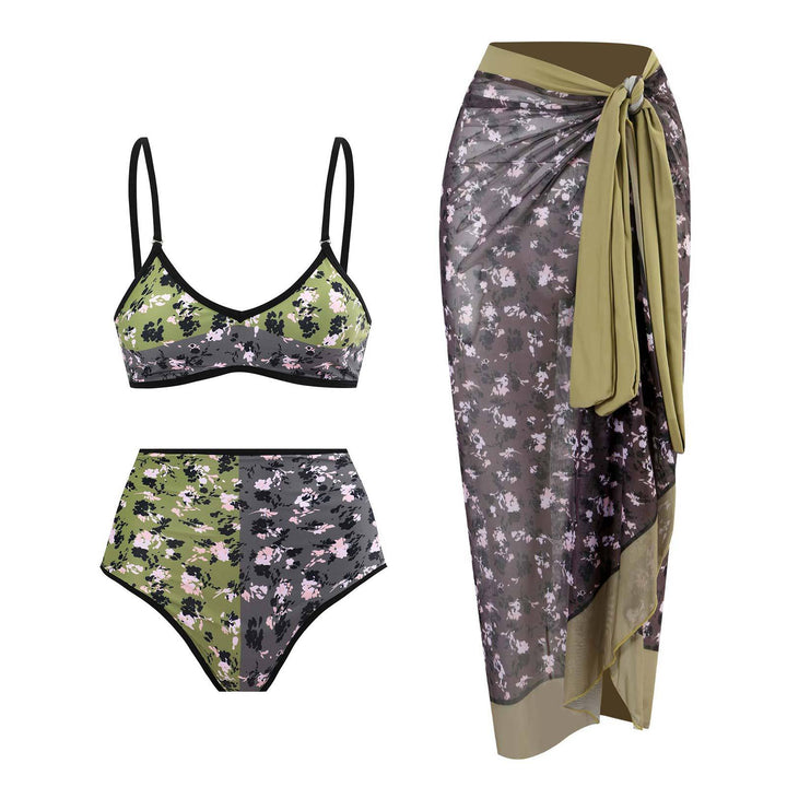 Damen Hochgeschnittener Bikini mit floralem Muster und kontrastierendem Detail Echo Archiv