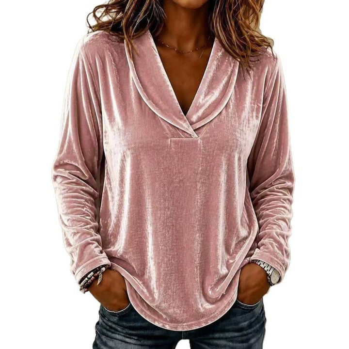 Damen Samt-Longsleeve mit Schalkragen und V-Ausschnitt Echoarchiv