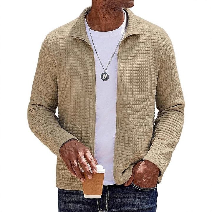 Herren Strukturierte Sweatjacke mit hohem Kragen und praktischen Taschen Echoarchiv