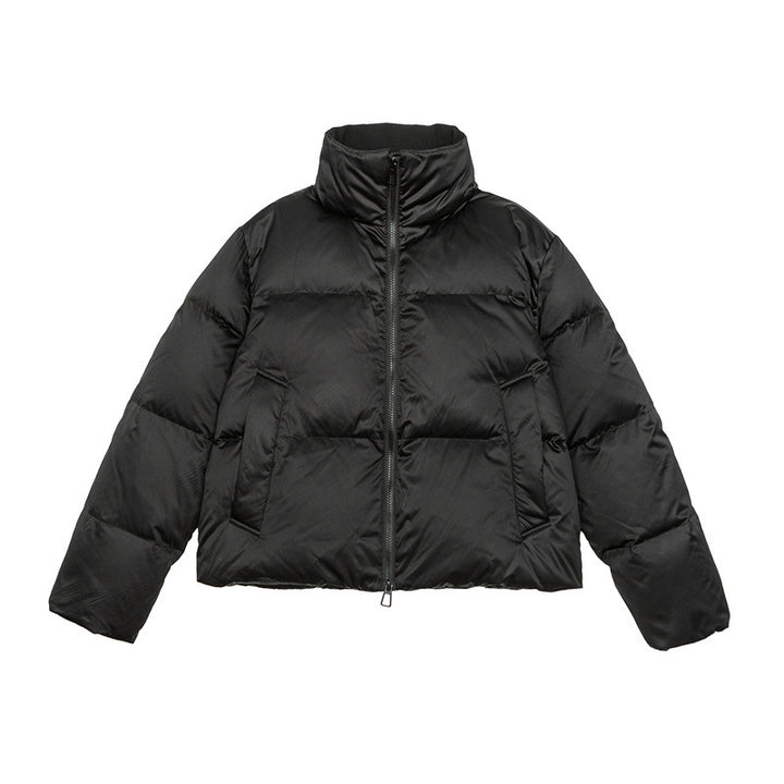 Damen Kurz geschnittene leichte Thermo-Pufferjacke mit Stehkragen und Zwei-Wege-Reißverschluss Echoarchiv