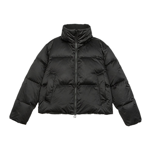 Damen Kurz geschnittene leichte Thermo-Pufferjacke mit Stehkragen und Zwei-Wege-Reißverschluss Echoarchiv