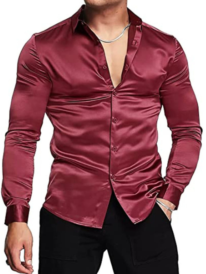 Herren elegantes Langarm-Hemd mit glänzendem Finish und modernen Details Echoarchiv