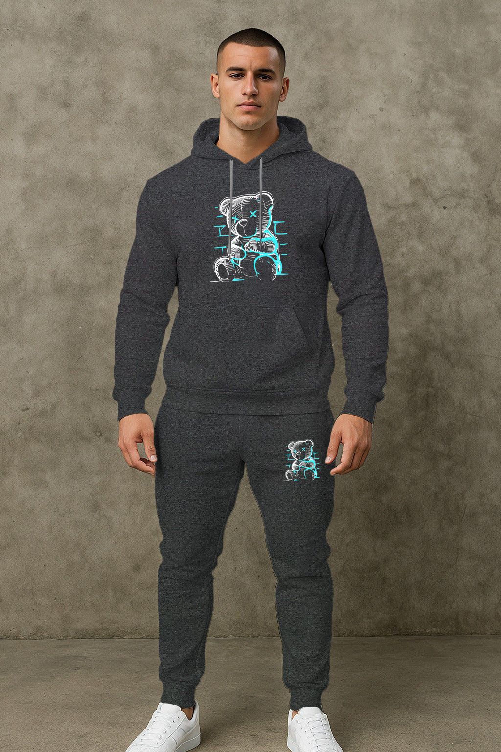 Herren bequemer Hoodie und Jogginghose Set mit einzigartigem Grafikdruck Echoarchiv