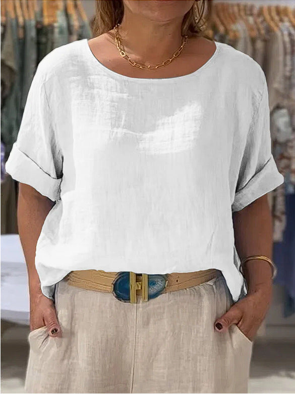 Damen Leichte Leinenbluse mit umgeschlagenen Ärmeln – Élovi