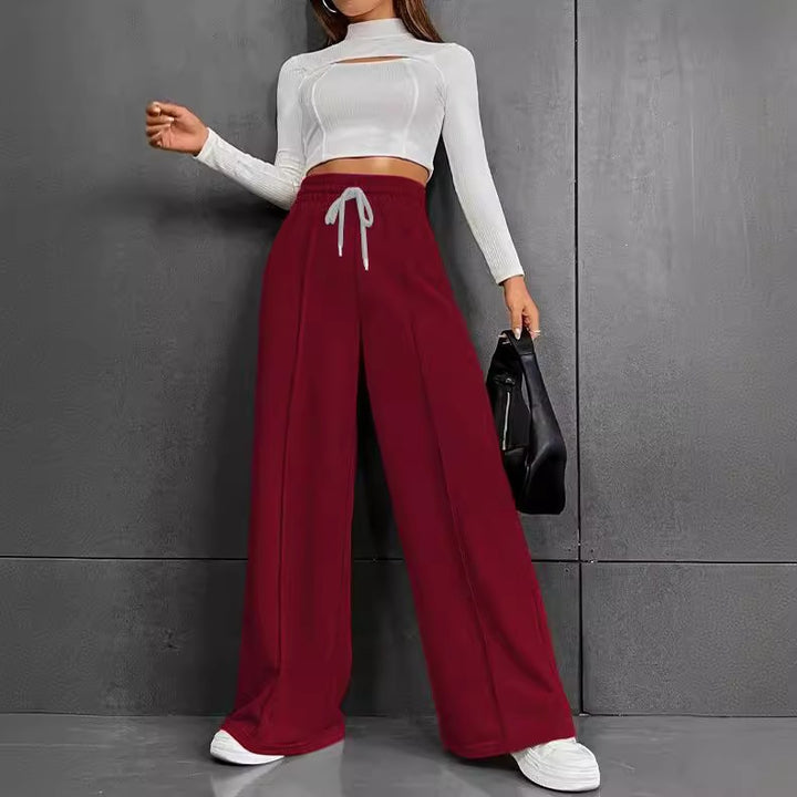 Damen weite High-Waist Palazzo-Jogginghose mit Kordelzug und Bügelfalte – Avélisse
