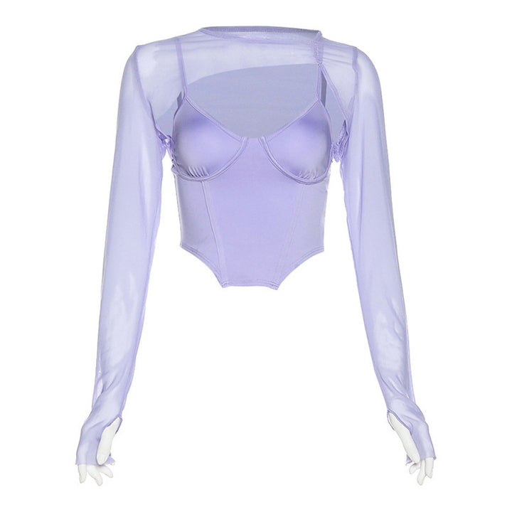 Damen Modisches Longsleeve Oberteil mit transparentem Material und integrierter Unterbruststütze Echo Archiv