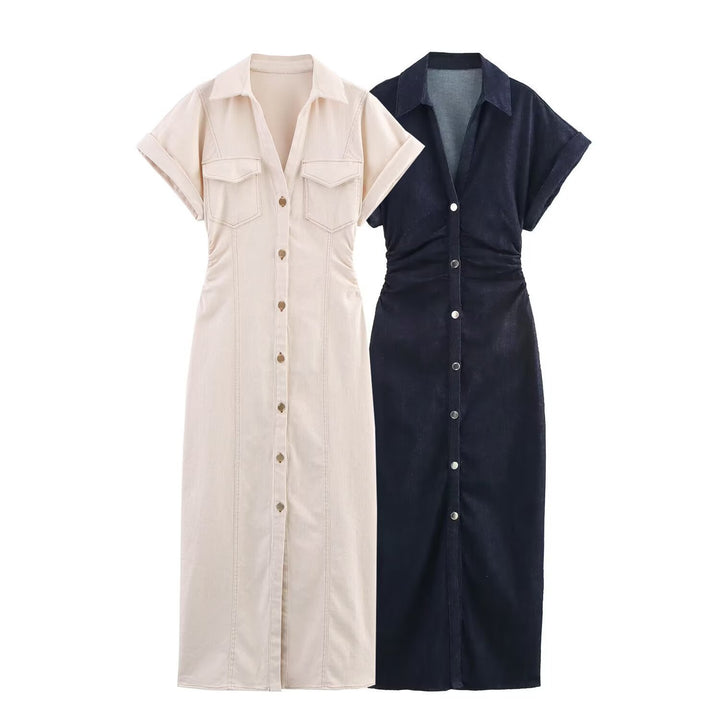 Damen Hemdblusenkleid mit kurzen Ärmeln und praktischen Taschen Echo Archiv