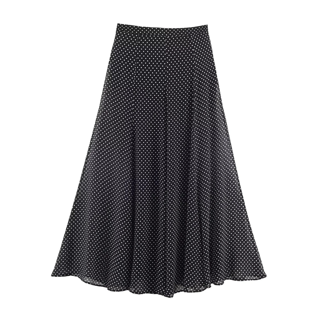 Damen nan ausgestellter Midirock mit hoher Taille, Volant-Fall und feinem Punkte-Muster aus Chiffon Echo Archiv