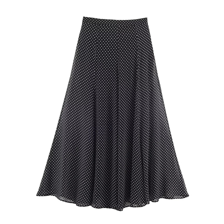 Damen nan ausgestellter Midirock mit hoher Taille, Volant-Fall und feinem Punkte-Muster aus Chiffon Echo Archiv