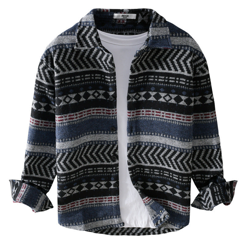 Herren Gestricktes Hemd-Overshirt im geometrischen Muster Echoarchiv