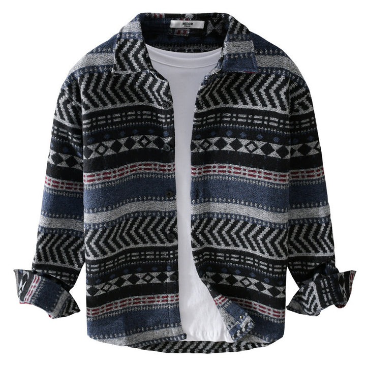 Herren Gestricktes Hemd-Overshirt im geometrischen Muster Echoarchiv