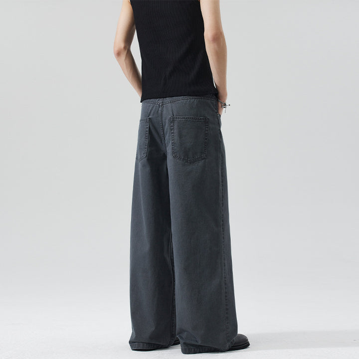 Herren Extraweite Denim-Hose mit sichtbarer Knopfleiste und bodenlangem Palazzoschnitt Echo Archiv