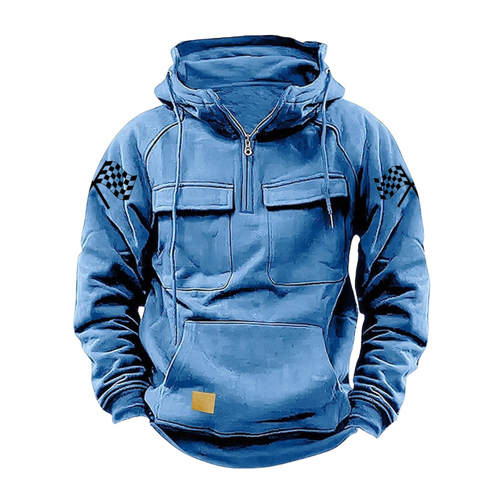 Herren nan Kapuzenpullover mit Halbzip, Cargo-Brusttaschen und Kängurutasche Echo Archiv